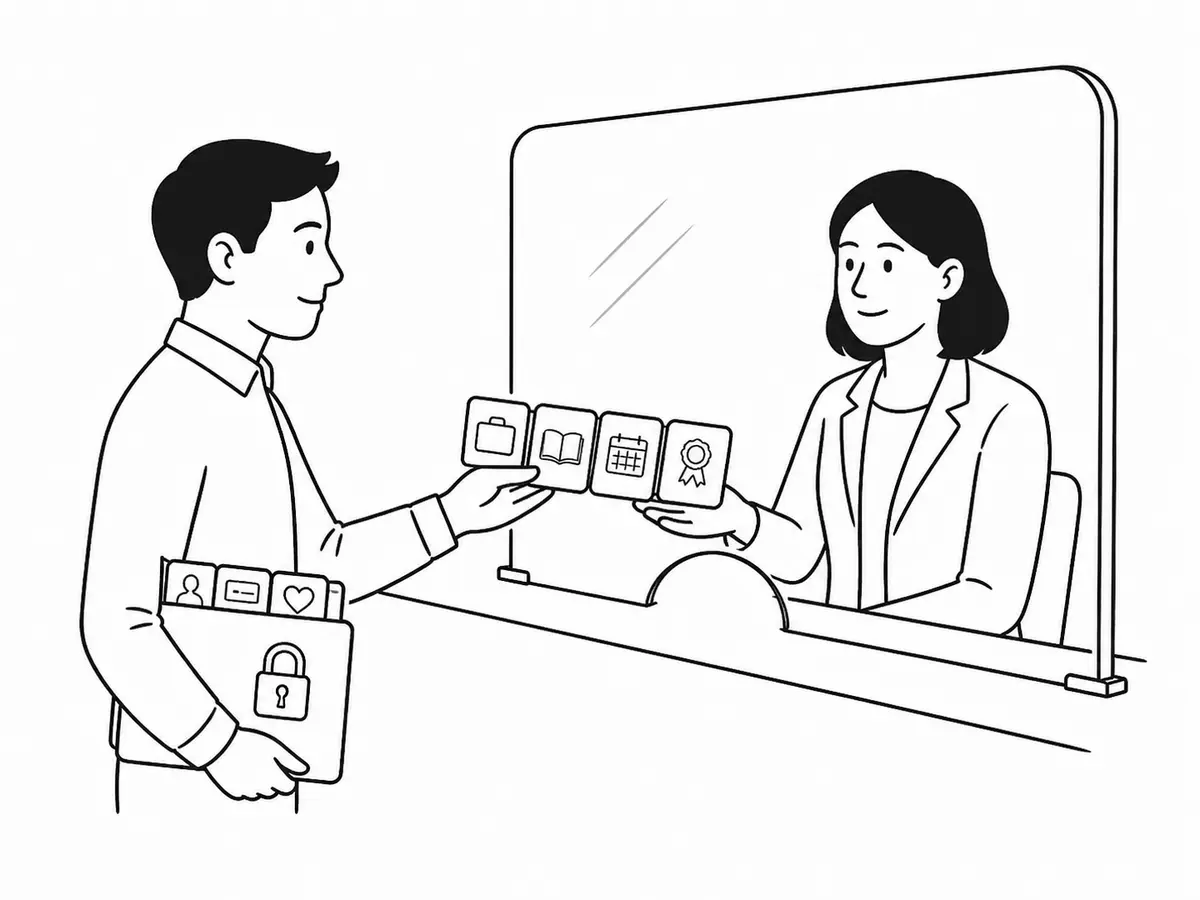 Un candidato entrega experiencia, formación, disponibilidad y una acreditación mientras conserva protegidos sus datos sensibles