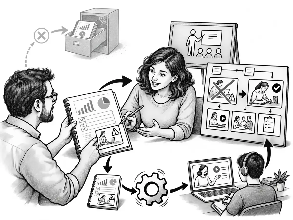 Un informe de evaluación vuelve al equipo docente para sustituir una actividad que no funciona, en vez de quedar archivado
