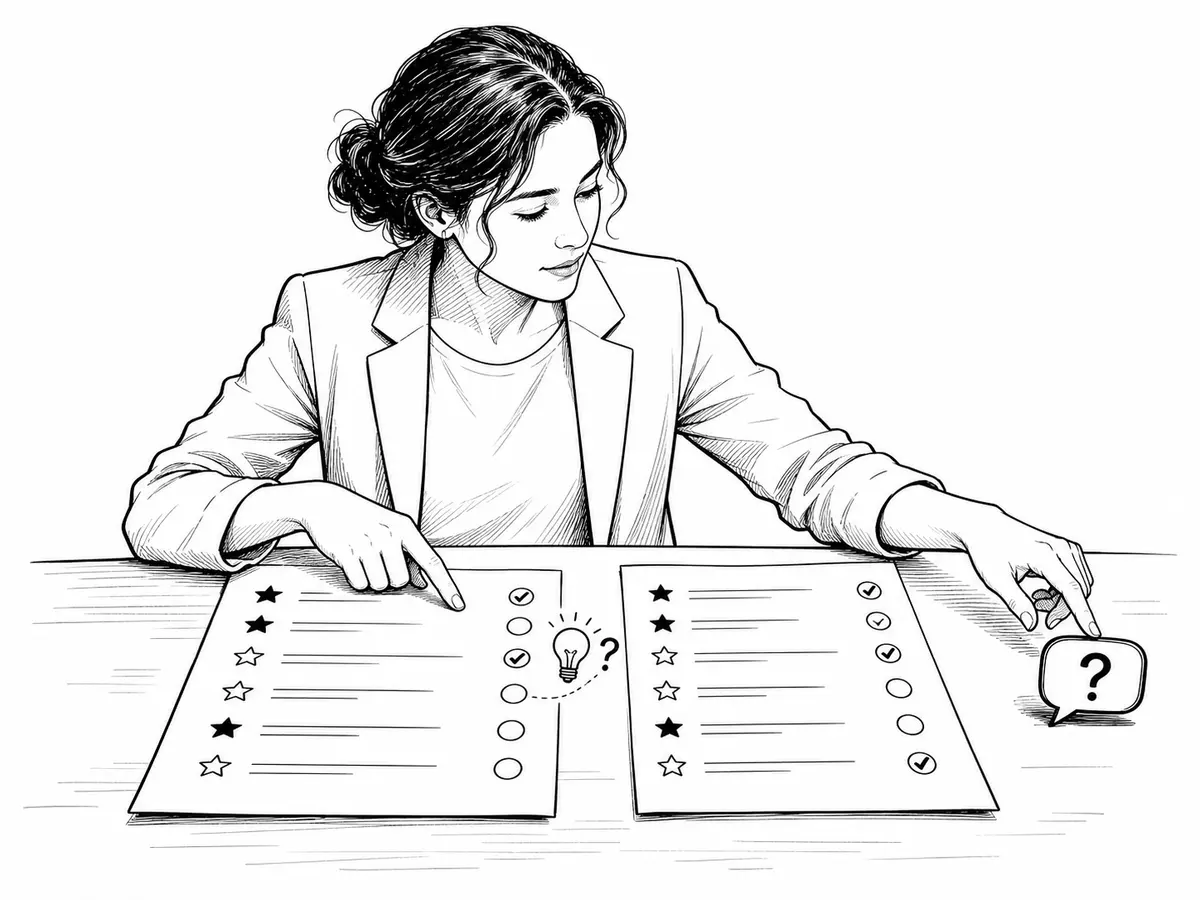 Una candidata compara los requisitos obligatorios y valorables de una oferta con su perfil y deja sin marcar una equivalencia dudosa antes de preguntar