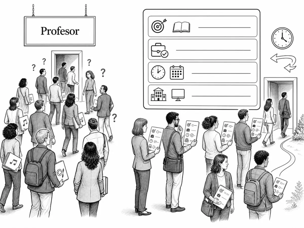 Una oferta titulada Profesor atrae perfiles sin contexto, mientras otra permite comparar materia, experiencia, horario y modalidad antes de presentarse