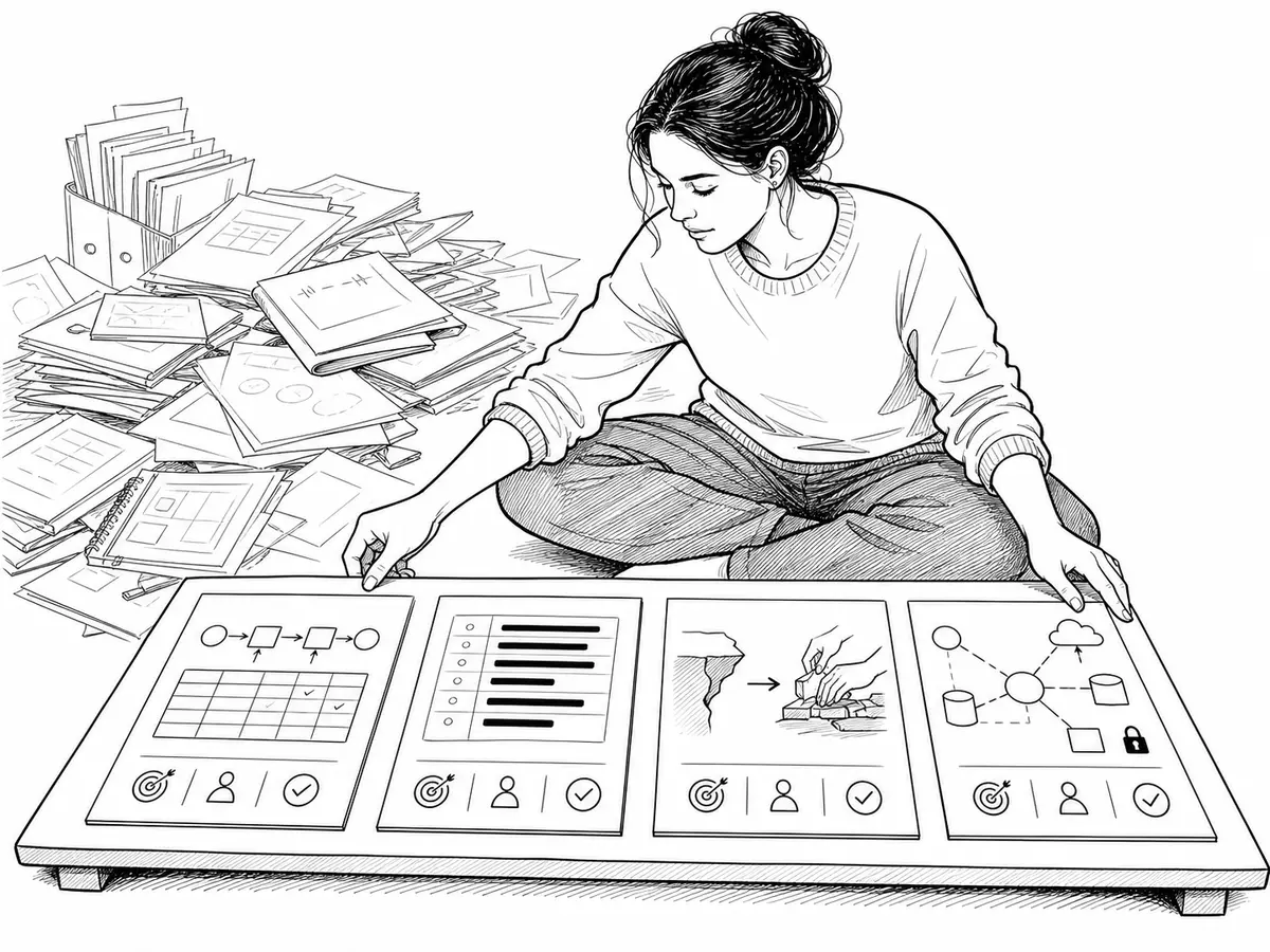 Una profesional selecciona de un gran archivo cuatro casos ordenados que muestran problema, responsabilidad y resultado, incluida una muestra anonimizada