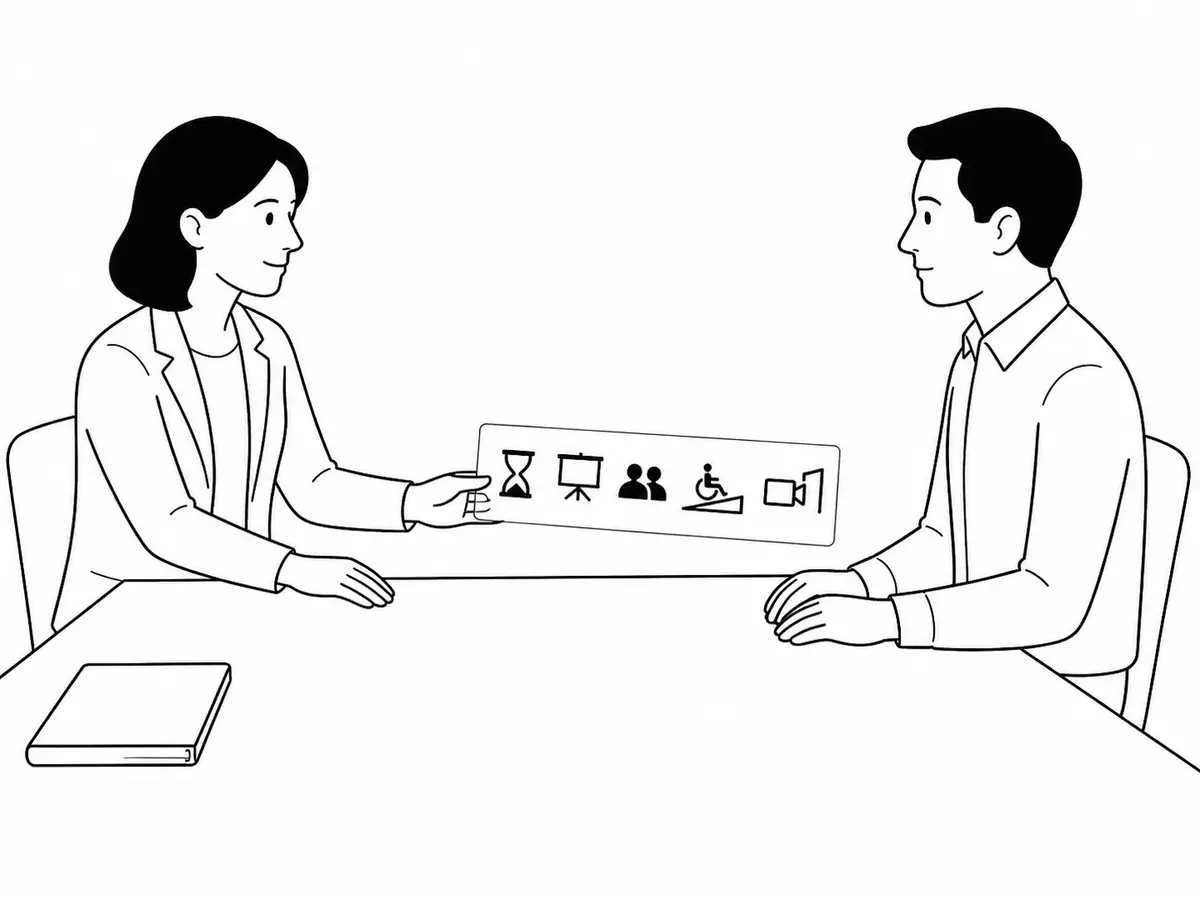 Una responsable explica antes de la prueba su duración, formato, participantes, adaptaciones y posible grabación