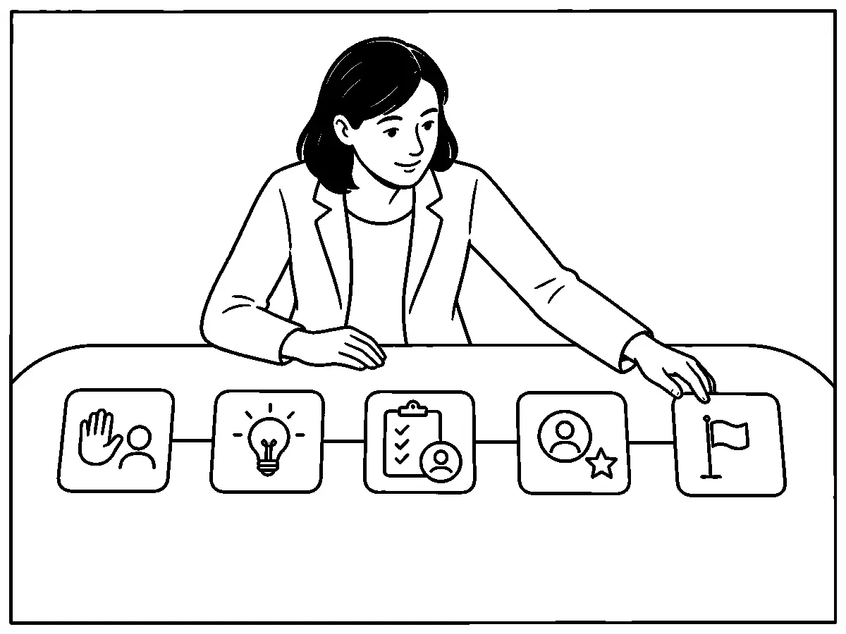 Una tutora organiza bienvenida, actividad, seguimiento, evaluación y cierre en el recorrido de un participante